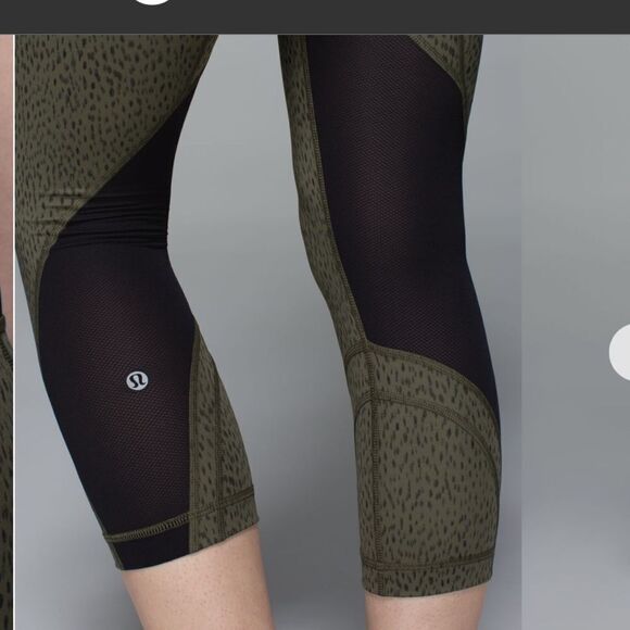 NWT New LULULEMON Run Inspire Crop II Leggings Dottie Dash Fatigue Green Black 6 - Picture 8 of 9
